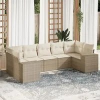 Set Divani da Giardino 7 pz con Cuscini Beige in Polyrattan 3255325