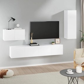 Set Di Mobili Porta Tv 4 Pz Bianco İn Legno Multistrato /