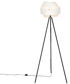 Lampada da terra moderna nera con paralume bianco - Cloth