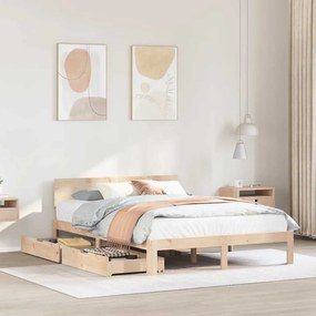 Giroletto Con Cassetti 160x200 Cm İn Legno Massello Di Pino /