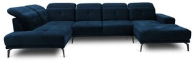 Divano angolare blu (con penisola a sinistra/a U) e rivestimento in velluto Bretan – ELTAP