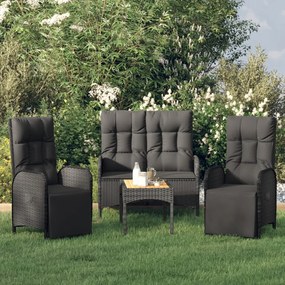 Set da Pranzo da Giardino 4 pz con Cuscini Nero in Polyrattan