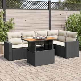 Set divano da giardino 6 pz con cuscini nero in polyrattan
