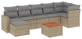 Set Divano da Giardino 8 pz con Cuscini Beige in Polyrattan