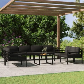 Set divani da giardino 9 pz con cuscini in alluminio antracite