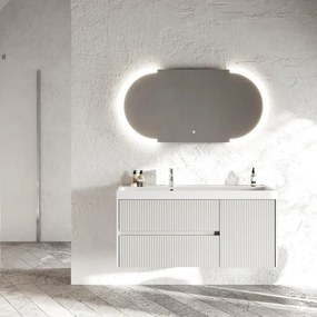 Mobile bagno sospeso con lavabo L 120 x H 50.5 x P 40 cm bianco in mdf, 1 anta 2 cassetti per vasca centrale Portofino