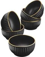 Set 6 ciotole plastica nera 10 cm bordo oro