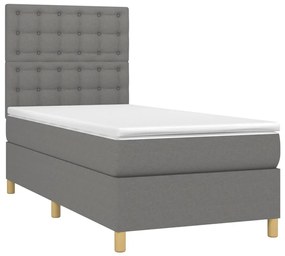 Letto a molle materasso e led grigio scuro 100x200cm in tessuto