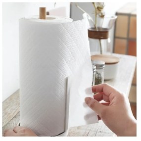 Porta rotolo di carta bianca con dettaglio in faggio Tosca - YAMAZAKI