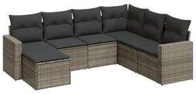 Set divani da giardino 7 pz con cuscini grigio in polyrattan