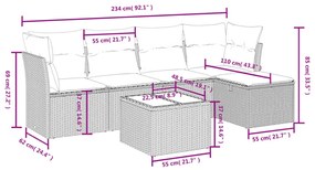 Set divano da giardino 6 pz con cuscini beige misto polyrattan