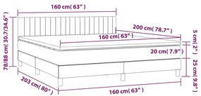 Giroletto a Molle con Materasso Grigio Scuro 160x200 cm Velluto