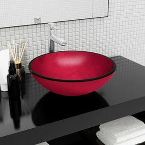 Lavandino İn Vetro Temperato 42x14 Cm Rosso /