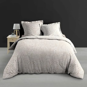 Set copripiumino e federa bianco/beige in percalle di cotone per letto matrimoniale ed esteso 240x220 cm Eliot – douceur d'intérieur