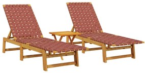 Lettini prendisole con tavolino 2pz rossi legno massello acacia