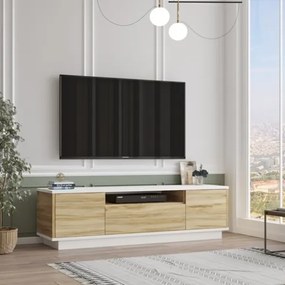 Mobile Porta Tv Da Terra 140x35x39 Rovere Effetto Legno Ante A Ribalta Luvio