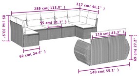 Set Divano da Giardino 9 pz con Cuscini Beige in Polyrattan