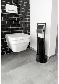 Porta carta igienica nero opaco in acciaio inox con supporto con spazzola Ravina – Wenko