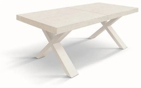 Tavolo allungabile AMALFI in legno bianco frassinato e gambe a X bianche, allungabile 180×90 cm – 260×90 cm
