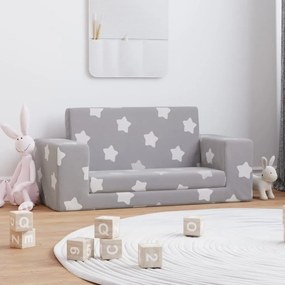 Divano Letto Bambini A 2 Posti Grigio Chiaro Con Stelle Peluche /