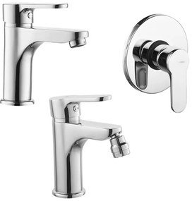 Set miscelatori lavabo bidet e doccia incasso cromati Paco con scarico