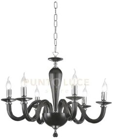 Lampadario ravel 6 luci attacco e14 nero e cromo d.70cm