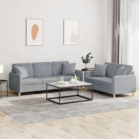 Set Divani 2 Pz Con Cuscini Grigio Chiaro İn Tessuto /