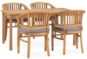 Set da pranzo da giardino 5 pz con cuscini in massello di teak