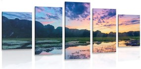 Quadri 5 pezzi – Tramonto romantico in montagna