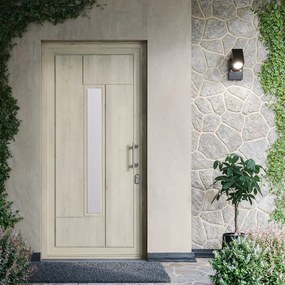 Porta d'ingresso DOLCETTI in PVC pannello bugnato mod.191 con vetro L 90 x H 210 cm in PVC quercia polacca, apertura spingere a destra, falso telaio non incluso