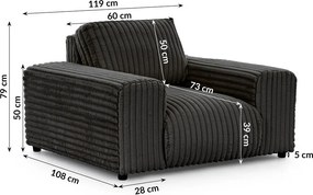 Poltrona grigio scuro con rivestimento in velluto a coste Justin – Ropez