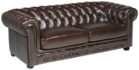 Divano Chesterfield a 3 posti 100% pelle di bufalo Marrone con riflessi castani - BRENTON