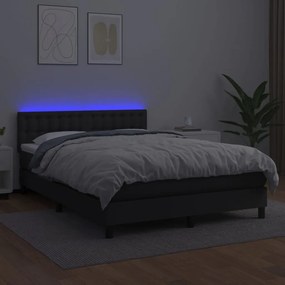 Giroletto a molle con materasso e led nero 140x190cm similpelle