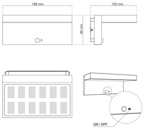 Applique LED Solare Minimal Nera con Sensore di Movimento Colore  Bianco Naturale 4.000K