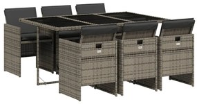 Set da pranzo da giardino 7 pz con cuscini in polyrattan grigio