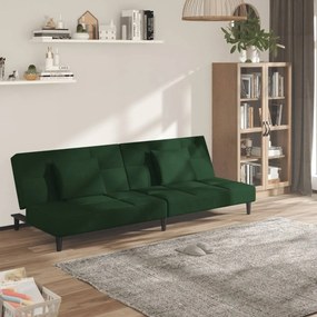 Divano Letto A 2 Posti Con 2 Cuscini Verde Scuro İn Velluto /