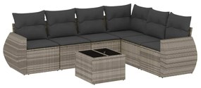 Set divani da giardino 7pz con cuscini grigio chiaro polyrattan