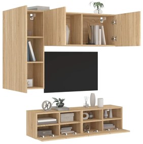 Mobili tv a muro 4pz rovere sonoma in legno multistrato