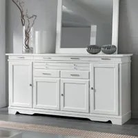 Madia credenza in legno massello 4 porte laccato bianco l.222 p.52 h.108 - Mobili 2G