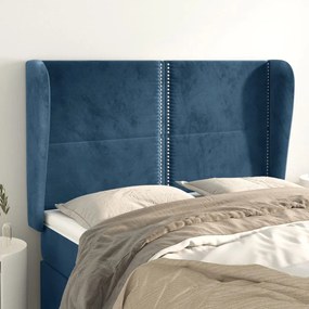 Testiera Ad Orecchio Blu Scuro 147x23x118/128cm İn Velluto /