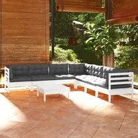 Set Divani da Giardino 8 pz con Cuscini Bianchi Legno di Pino 3096798