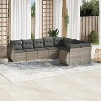 Set Divano da Giardino 9pz con Cuscini Grigio Chiaro Polyrattan 3254179