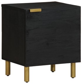 Comodino Nero 40x33x46 Cm İn Legno Massello Di Mango /
