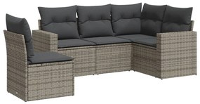 Set Divano da Giardino 5 pz con Cuscini Grigio in Polyrattan