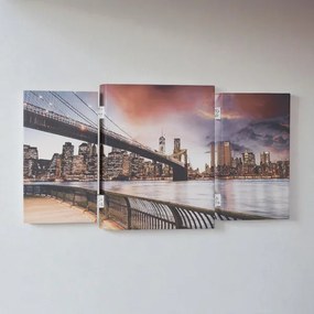 Quadro TRIS moderno su tela 65x146 cm telaio in legno tema New York City