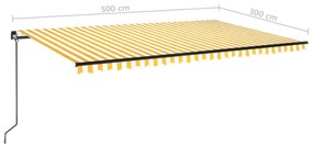 Tenda da Sole Retrattile Manuale 500x300cm Giallo e Bianco