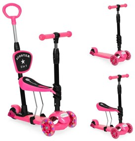 Monopattino a tre ruote con sedile 3in1 - rosa