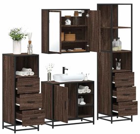 Set Mobili Da Bagno 4 Pz Rovere Marrone İn Legno Multistrato /