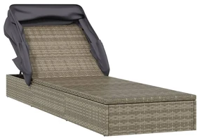 Lettino con tetto pieghevole grigio 213x63x97 cm polyrattan
