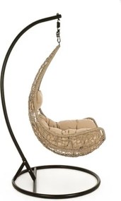 Poltrona sospesa legno naturale con cuscini e struttura in ferro Amirantes Bizzotto